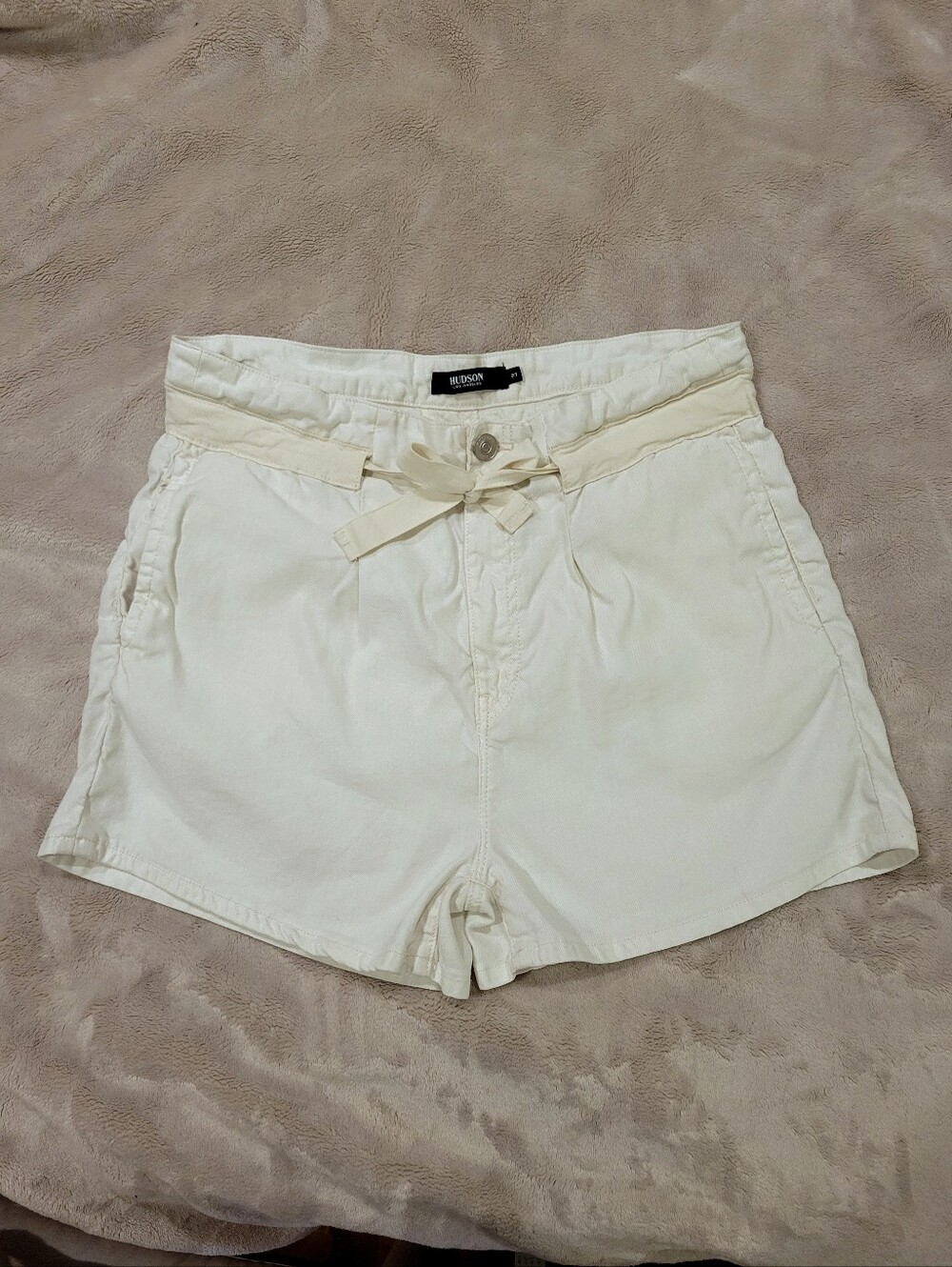Hudson Paperbag Shorts Linen Lyocell Blend Ivory White High Rise